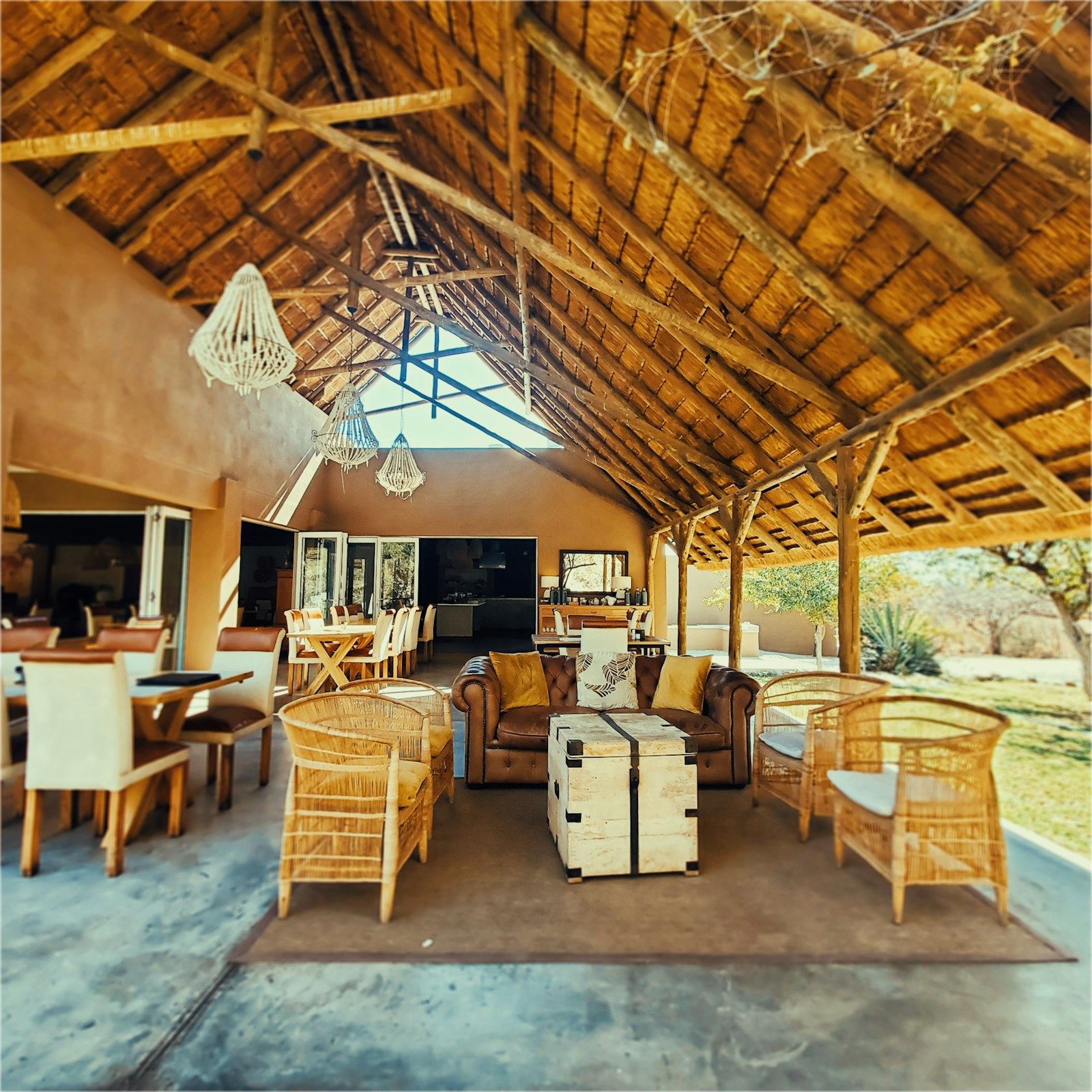 Open-air safari lodge overlooking the landscape